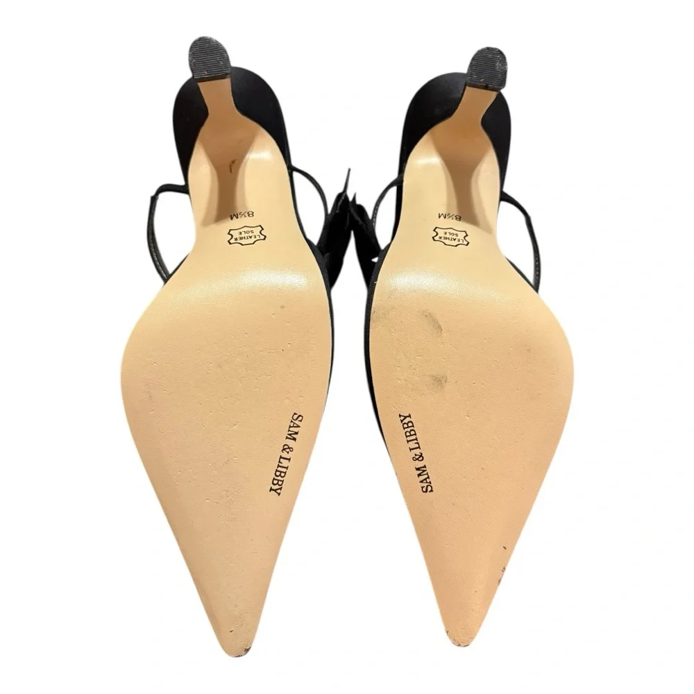 Sam & Libby Black Women's Heels with Bows in strap. Size 8.5 - Picture 6 of 9